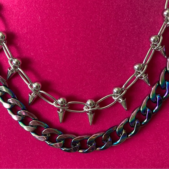 Two Layer Necklace Bullet Punk Gothic spikes | Silver Tone - Picture 3 of 6